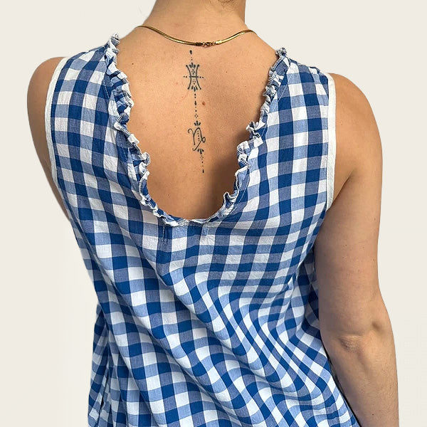 Vintage geruite blauw-witte katoenen jurk