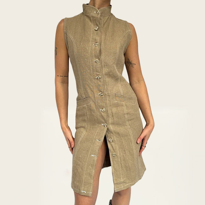 Contre Vents et Marées beige linnen midi-jurk