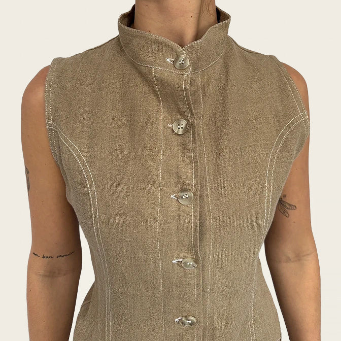 Contre Vents et Marées beige linnen midi-jurk