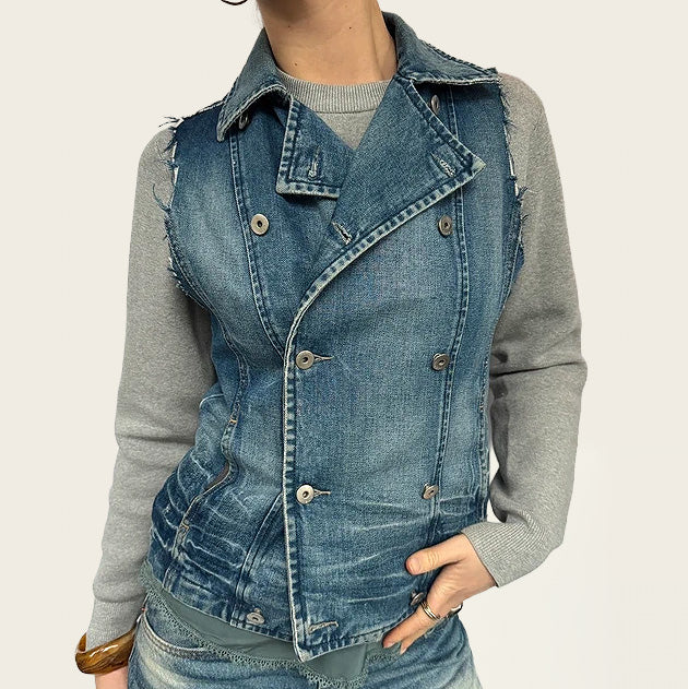 CPS denim gilet met distressed mouwen