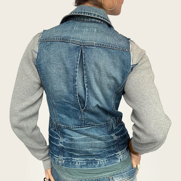 CPS denim gilet met distressed mouwen