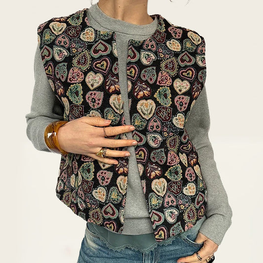 Vintage handgemaakte gilet met hartjes