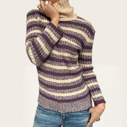 Paarse gestreepte vintage trui