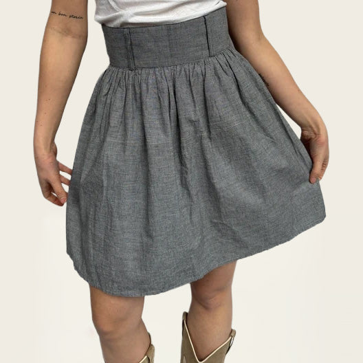 High-waisted vintage geruite grijze rok