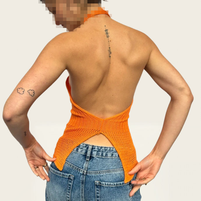 Oranje gehaakte haltertop