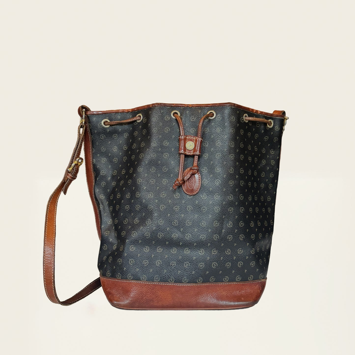 Pollini bucket tas bruin leer