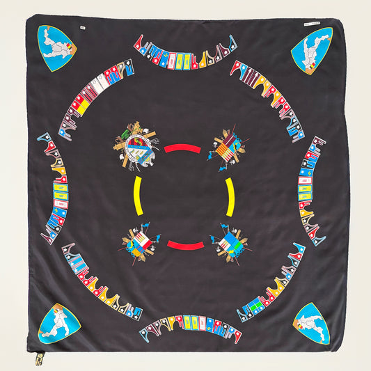 Mosconi Como Vintage zijden sjaal met grafisch en heraldisch dessin